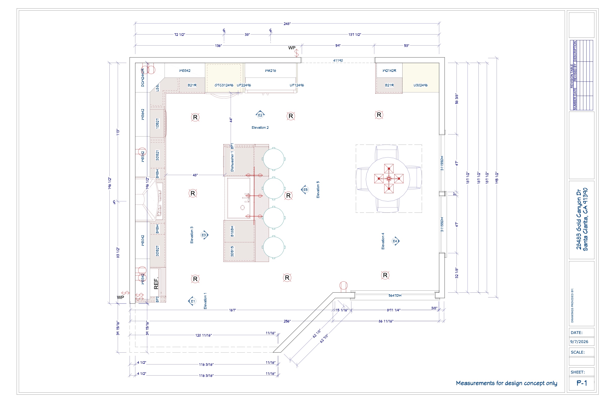 Kitchen layout and cabinet placement from Lisa and Mike's supplied design plan